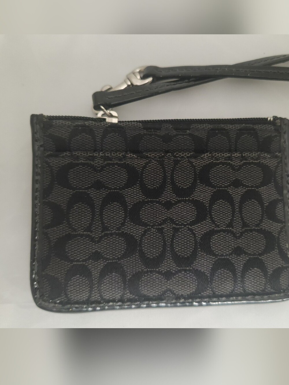 Coach Black Signature Wristlet Card Pouch With Gold Flecks